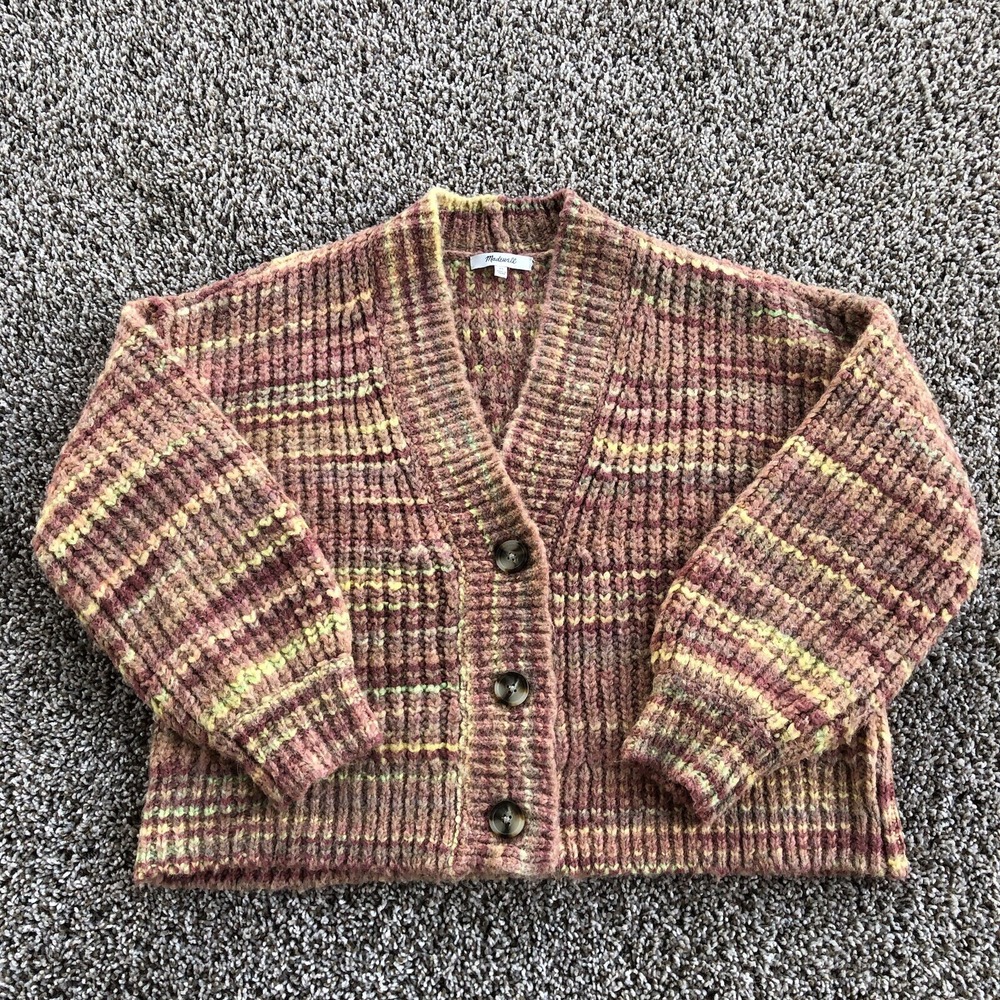 Madewell Space-Dyed Waller Crop Cardigan Women Size XS Wool Blend Button Sweater